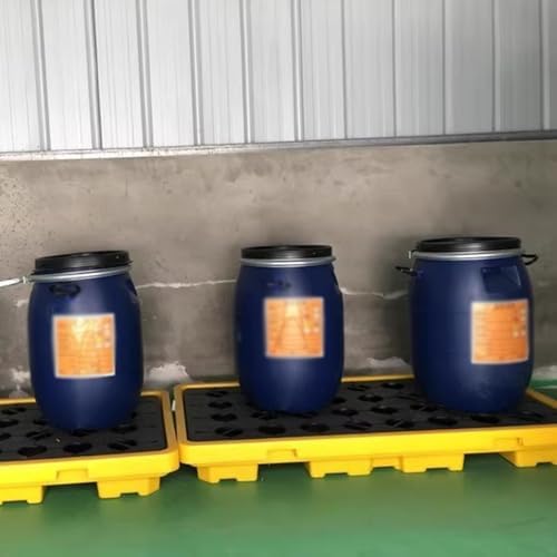 Low Profile Drum Spill Containment Pallet with Drain, Stackable Leak Proof Tray for Safe Chemical Storage and Spill Prevention,25.8x14.2x4.7in