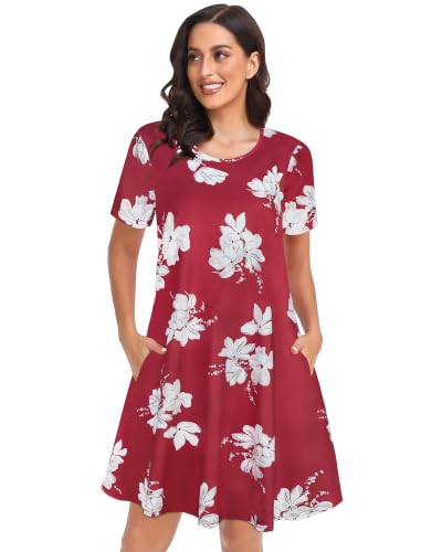 Image of Womens Summer Dresses Beach Casual Loose Tshirt Floral Short Sleeve Flowy Pockets Sundresses 2026