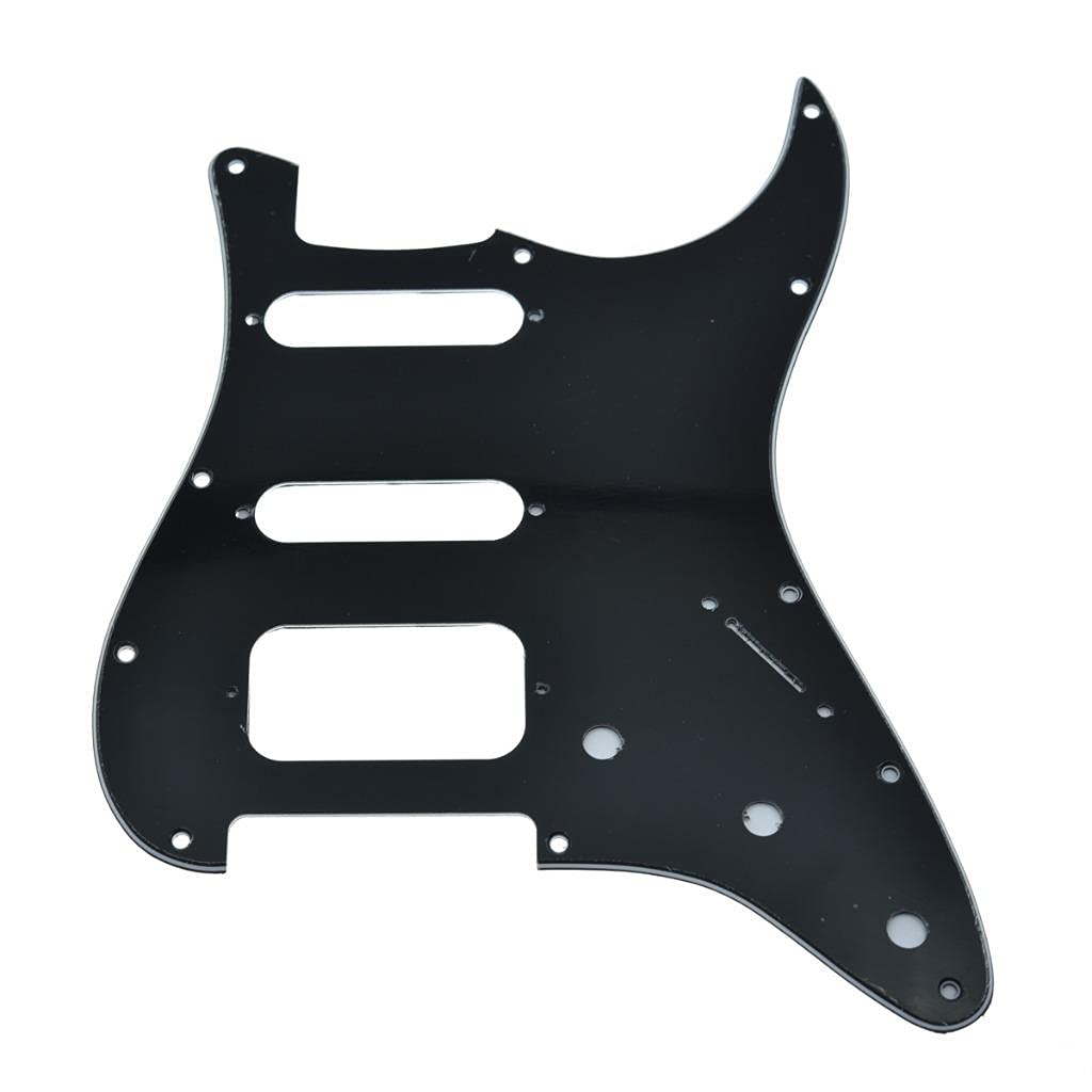 KAISH 11 Hole American Modern Strat Style HSS Pickguard 2-Screw Round Corner Humbucking Pickup Mounting for Stratocaster/Strat Black 3 Ply