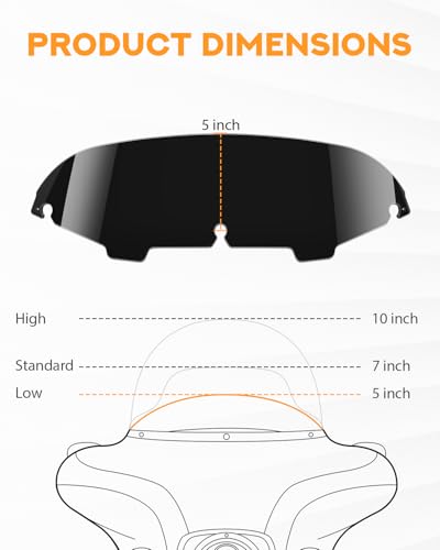 Image of PBYMT 5 inch Windshield Windscreen Compatible for 96-13 Harley Davidson Touring Street Glide Electra Glide FLHT FLHTCU Ultra Classic Glide FLHX FLHTK Tri Glide 1996-2013, Black