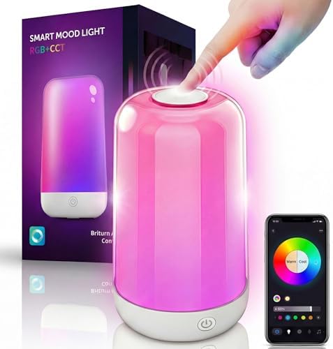 Smart Touch Bedside Table Lamp [Multi-Color & Warm Lights], 3600mA Cordless Small Table Lamp Rechargeable, 7 Colors & Fully Dimmable LED Night Lights for Bedroom Nightstand Nursery Living Room