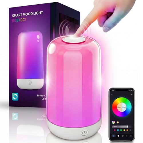 Smart Touch Bedside Table Lamp [Multi-Color & Warm Lights], 3600mA Cordless Small Table Lamp Rechargeable, 7 Colors & Fully Dimmable LED Night Lights for...