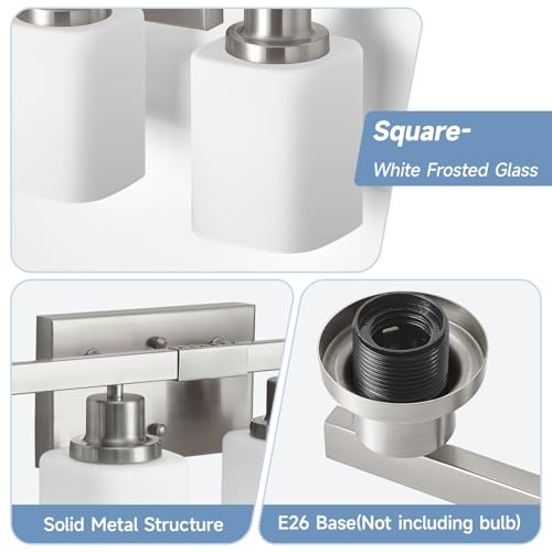 Image of 6-Light Bathroom Vanity Light,Brushed Nickel Vanity Lights with Square Frosted Glass,Modern Bathroom Wall Lights Fixtures Over Mirror,Wall Sconces Lighting for Bedroom Living Room,E26