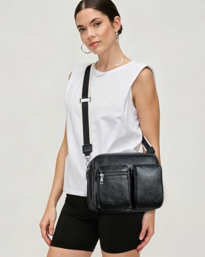Image of Bluome Crossbody Purse for Women Multi Pocket Crossbody Bag with 3 Front Pockets Leather Shoulder Bag Everyday Travel Bag