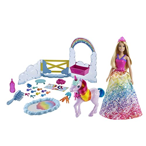 Barbie Dreamtopia Unicorn Pet Playset with Barbie Princess Doll, Unicorn with Color Change Potty Feature & 18 Accessories, Gift for 3 to 7 Year Olds, GTG01