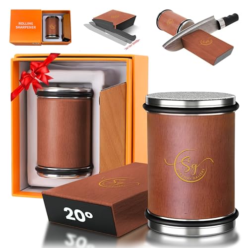 Silksway Gallery Rolling Knife Sharpener – Kitchen Knife Sharpener with Diamond Grinding Discs, 15° & 20° Magnetic Angles, Easy-to-Use Knife Sharpening Tool for Chef & Home Kitchen Knives