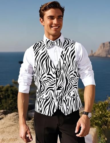 2-Piece Party Suit Vest for Men, Animal Print Waistcoat Vest & Bow Tie3