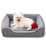 Oiilores Small Dog Sofa Bed Washable, Soft Plush Calming Beds with Non-Slip Bottom - Anti-Anxiety Rectangle Puppy Mat (60 x 45 cm, Grey)