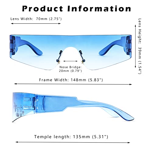 Image of COASION Wrap Around Sunglasses for Women Men Trendy Rimless Futuristic Shades Y2k Shield Flat Top Fashion Eyeglasses