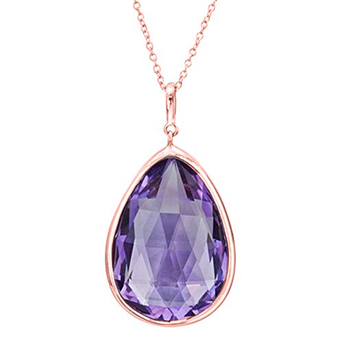 Voss+Agin 5.0 CTW Genuine Purple Amethyst Teardrop Pendant in 14K Rose Gold Over Sterling Silver, 18''