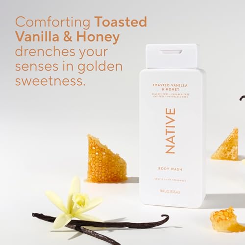Image of Native Clean Body Wash, Gentle & pH-balanced for Sensitive Skin, 24-Hr Freshness for Women & Men, Vegan & Cruelty-Free, Free of Sulfates & Parabens, Toasted Vanilla & Honey, 18 fl oz