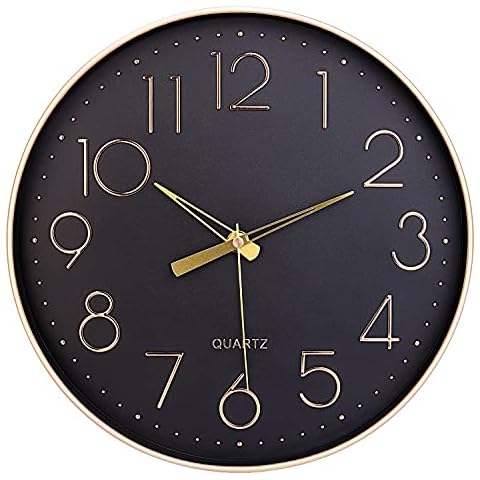 Topkey 12" Silent Wall Clock with Gold Numbers Cover