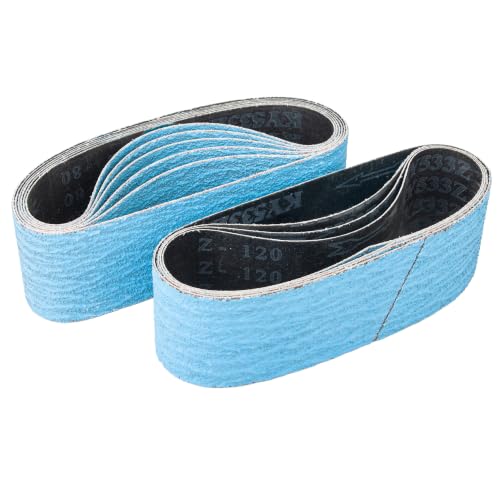 ABRTEN 3 x 21 Sanding Belts, Zirconia, 10-Pack, 40 60 80 120 Grit | Zirconia Belts for Fast Stock Removal, Leveling and Surface Preparation