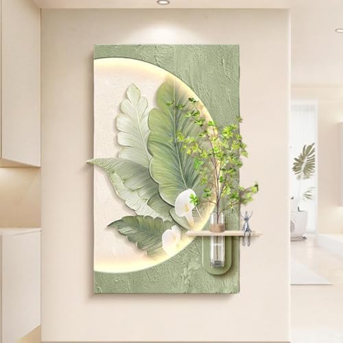 Décoration murale 3D lumineuse avec plantes artificielles pour salon moderne