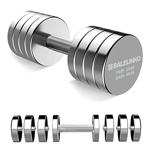 Balelinko Steel Dumbbell Weight Adjustable Chrome Dumbbell with Knurled Handle, Anti-Drop & Non-Slip Dumbbell for Men and Women, 10LBS 20LBS 30LBS 40LBS Adjustable