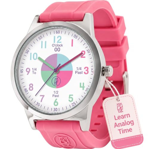 Kids Analog Watch for Boys Girls, Pink, Learn to Tell Time, School Gift