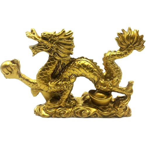 Estatua decorativa dragón chino feng shui dorada 9 pulg miniatura 1