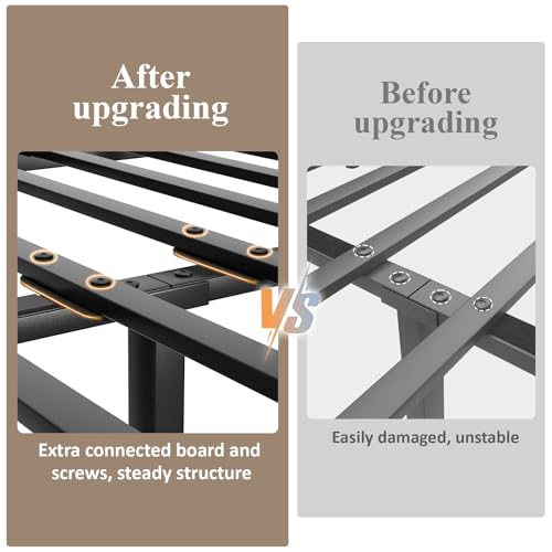 Image of LOEWAY King Size Platform Bed with 2-Tier Storage Headboard, Metal Bed Frame with Charging Station & LED Light, Heavy Duty Metal Slats, No Box Spring Need, Noise Free, Rustic Brown