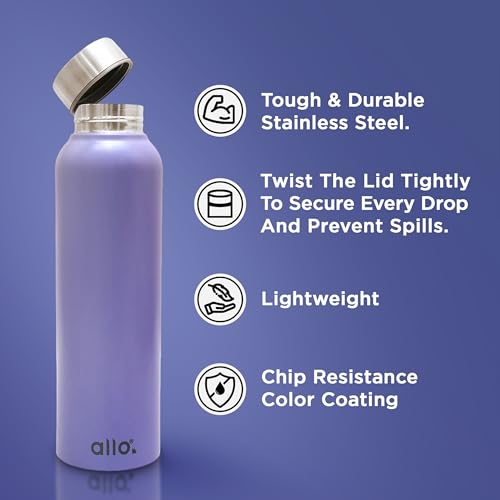 Image of Allo Stainless Steel Water Bottle For Adults, Kids 1 Litre Water Bottles For School, Office, Sports, Gym 1L Water Bottle For Men And Women, Pack Of 5 | Leak Proof, Bpa Free, Multicolor Plain Cap