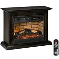 HOMCOM 31" Electric Fireplace with Dimmable Flame Effect and Mantel, Freestanding Space Heater with Log Hearth and Remote Control, 1400W, Brown