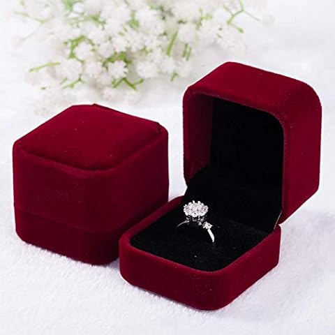 2 Pack Velvet Ring Boxes, Earring Pendant Jewelry Case, Ring Earrings Gift Boxes, Jewellry Display (Wine, Ring Box) Cover