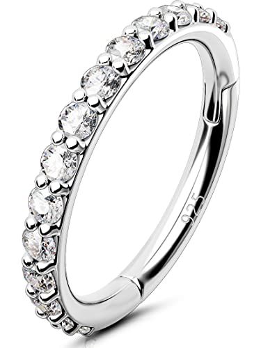 OUFER Helix Piercing Jewellery Sterling Silver 925 Daith Earring Cartilage Earrings Hoop 16G Tragus Rook Orbital Conch Ring Snug Hinged Septum Clicker Silver Nose Ring 1.2mm Women Men Gift (16G - 8mm)