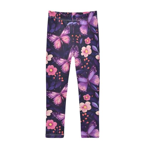 Purple Butterflies Girls' Leggings Toddler Doodles Pink Flowers Kids Yoga Pants Dance Active Tights 4T