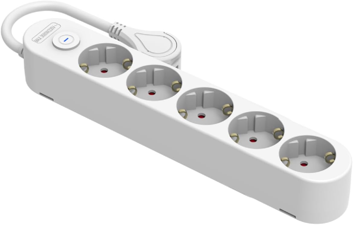 Silver Electronics - Електрична розетка Protek Plus на 5 контактів з вимикачем 1,5 м IP20 біла