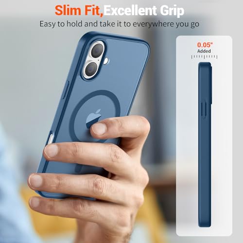 Image of SUPFINE Magnetic for iPhone 16 Plus Case(Compatible with MagSafe) (Military Grade Drop Protection) Slim Translucent Matte Shockproof with Anti-Fingerprint Phone Case,Deep Blue