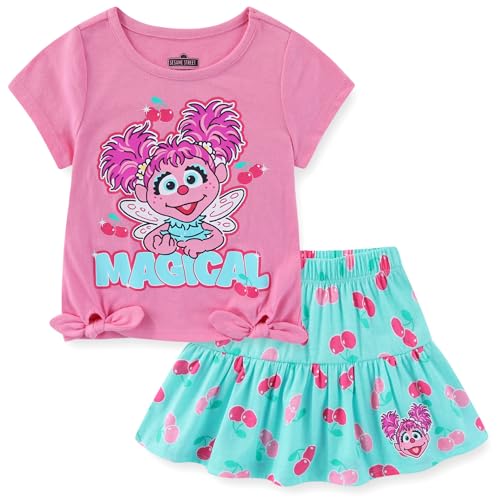 Sesame Street Abby Cadabby Girls Short Sleeve T-Shirt and Skirt 2 Piece Set for Toddler to Big Kids