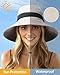 Senker Fashion Sun Hats for Women UV Protection, Waterproof Ponytail Wide Brim Bucket Hat for Summer Beach Gardening Travel Beige