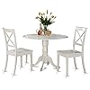 East West Furniture DLBO3 WHI W 3 Piece Dining Room Table Set Contains a Round Kitchen Table with Dropleaf and 2 Dining Chairs 42×42 Inch Linen White