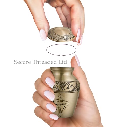 Image of Trupoint Memorials Cremation Urns for Human Ashes, Funeral Memorial Urn for Male and Female, Decorative Burial Metal Urn Collection for Adult Men & Women - Gold Cross, 1 Keepsake