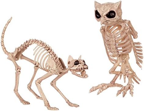 Crazy Bones Set of 2 Witch Familiars- Owl and Cat Skeleton