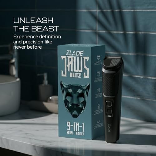 Image of Zlade Jaws Blitz 9-in-1 Beard Trimmer for Men | 40 Length Settings 0.5mm to 20mm | Self-Sharpening Blades | USB-C Fast Charging, 90min runtime (Black)