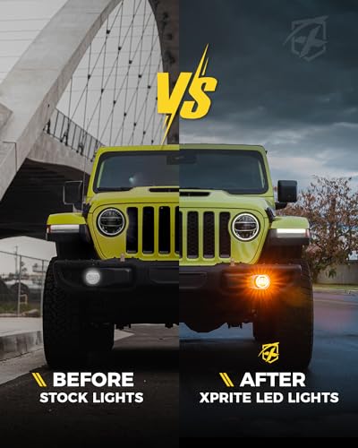 Image of 300% Bright 60W LED Fog Lights w /DRL Compatible with 18+ Jeep JL JT, Amber | 2 Light Functions, Angel Eye, Adjustable Angle, Waterproof, Plug N Play, DOT Approved