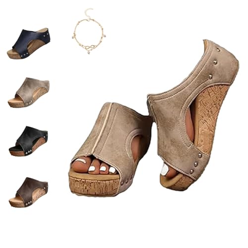 Northend Lumi Stud Wedges Shoes, Maison Birch Cork Wedges, Women Summer Open Toe Thick Sole Comfy Non-Slip Orthopedic Sandals