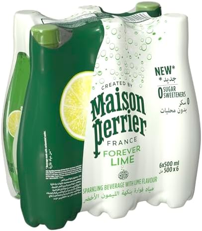 Maison Perrier Forever Flavored Sparkling Water Lime, Pack of 6x500 ml PET, Zero Calories And Zero Sweeteners, Premium French Water Sparkling With An Elegant Style