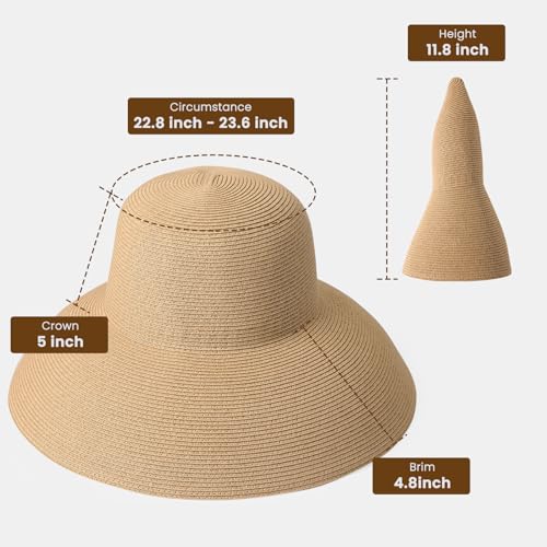 Image of Beach Sun Hats for Women - Wide Brim Straw Womens Summer Hat with Wind Lanyard Roll Up, Foldable Beach Hat UV Protection