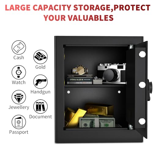 KABISAFE Safe Tresor für Zuhause, 45L Großer Möbeltresor Elektronischer Safe mit Zahlenschloss & Schlüssel, Geldtresor Wandtresor für Gold Schmuck Dokumente Medikamente