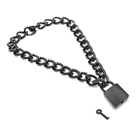 Padlock Necklace Metal Chain Collar Choker Heart Lock Necklace with Key and Box for Women, Men and Pet (16 to 22 Inches), Metal, not known Cover