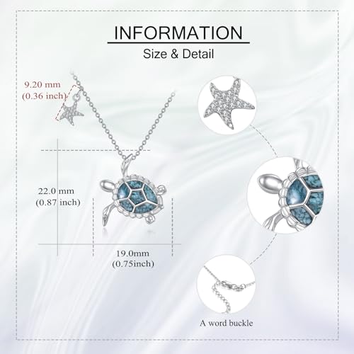 Turtle Necklace 925 Sterling Sliver Turquoise Sea Turtle Pendant Cute Ocean Animal Jewelry Gifts for Women Female Mother Lover3