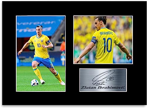 Zlatan Ibrahimovic Sverige fotbollsspelare A4 signerad autograf fotovisning affisch gåva