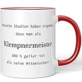 JUNIWORDS Tasse, Neueste Studien haben ergeben, dass man als Klempnermeister 300% geiler ist als seine Mitmenschen!, Rot (5744671)
