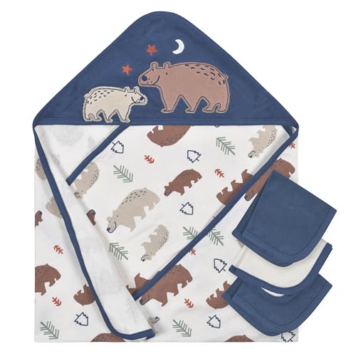 Image of Gerber 4-Piece Baby Boys Bear Hooded Towel & Washcloth Set