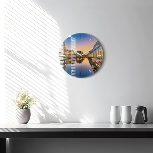 Horloge en Verre de Qualité Supérieure Wallfluent Édifice Hambourg 30cm