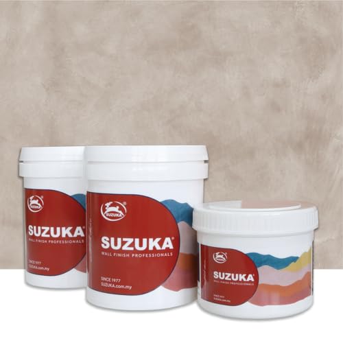 SUZUKA Strato Texture Limewash Effect Matte Wall Paint SCT-302 - Lime Wash Plaster Venetian Interior Paint - Primer and Wax Top Coat included - Natural Grey