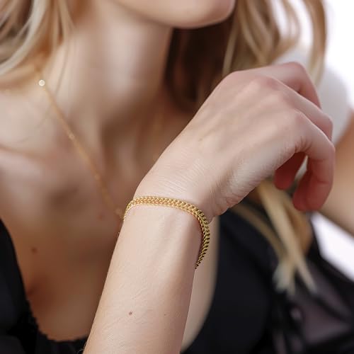 14K Gold Bracelets For Women Men Non Tarnish Gold Cuban Link Chain Dense Double-Row Design Fixed Sizes Mens Charm Bracelet Women’s Ideal for Gift Trendy Jewelry 6.5, 7, 7.5, 8, 8.5in2