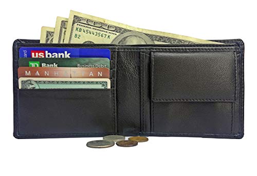 DELSTAR Classic Leather Wallet for Men - RFID Blocking & Coin Pocket (Black) - Image 4