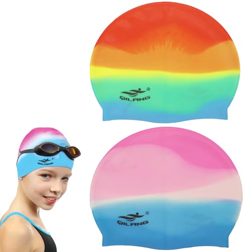 2 Stück Badekappe für Kinder, 5-14 Jahren Alter Bunt Silikon Kinder...